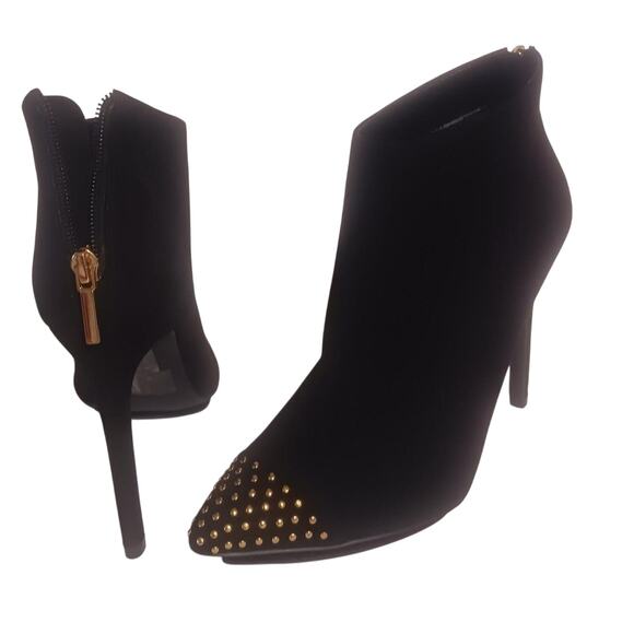 Express suede 8.5 studded 4.5" heel gold studded zippered stiletto booties - Picture 1 of 7